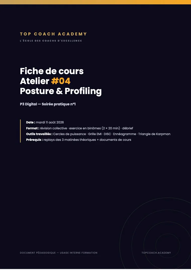 Fiche de cours de l'atelier #04 « Posture et Profiling »